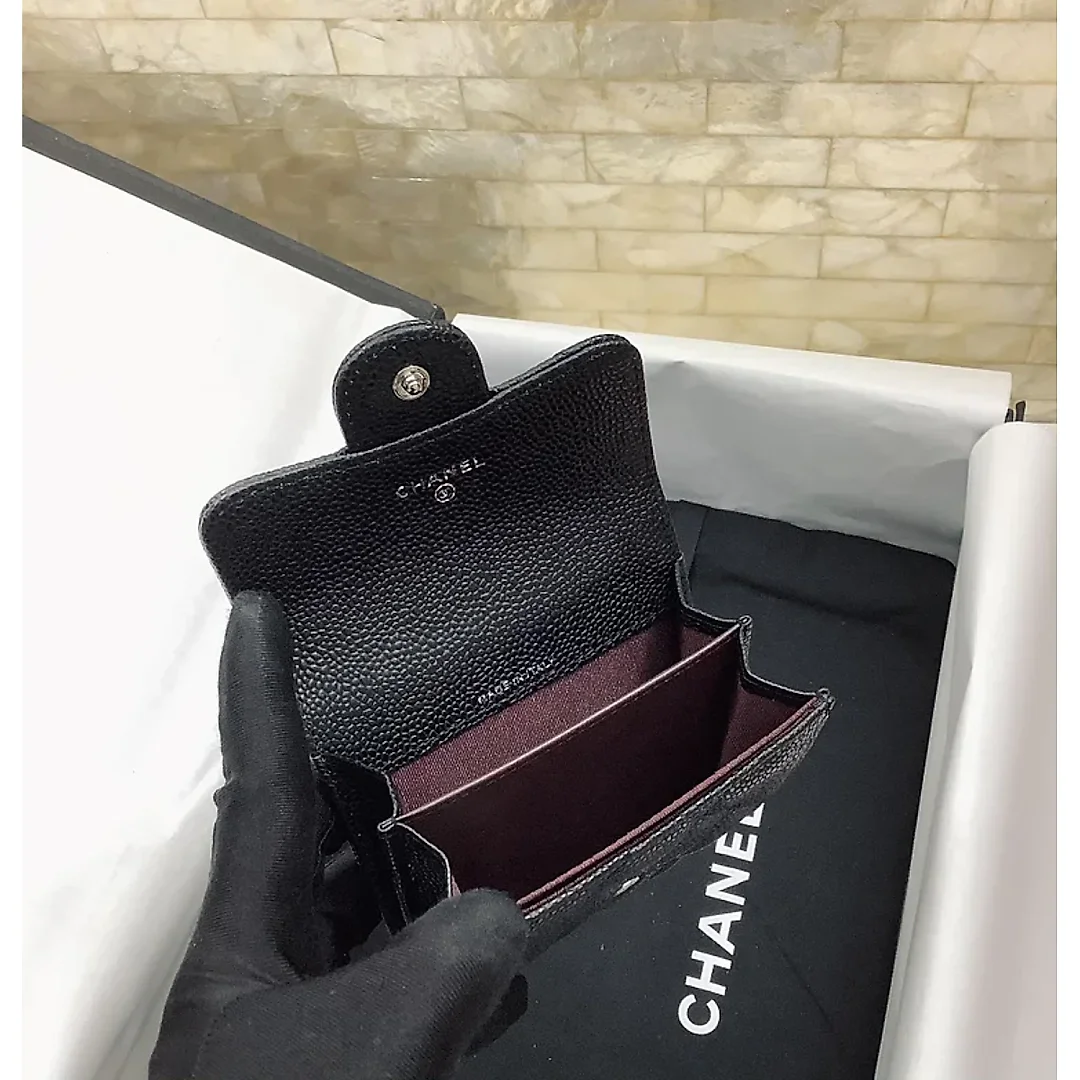 cc CO-CO Classic Card Holder 11cm/4.4in Silver Hardware For Women Black AP0214 Y01480 C3906