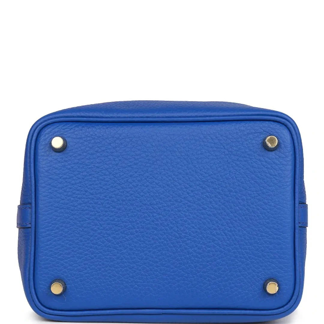 H Picotin Lock 18 Bleu Royal Clemence Gold Hardware