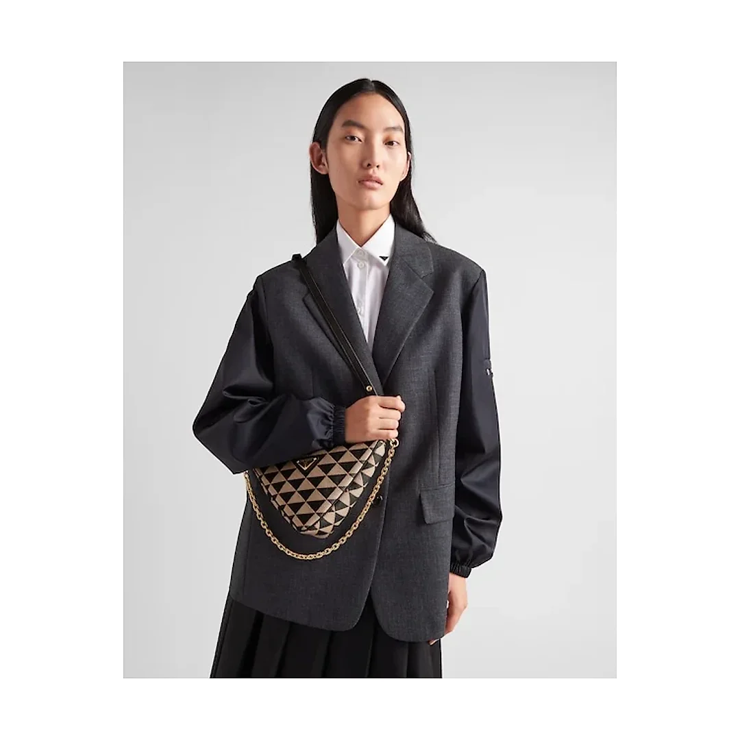 PP Embroidered fabric mini-bag – Black/Beige