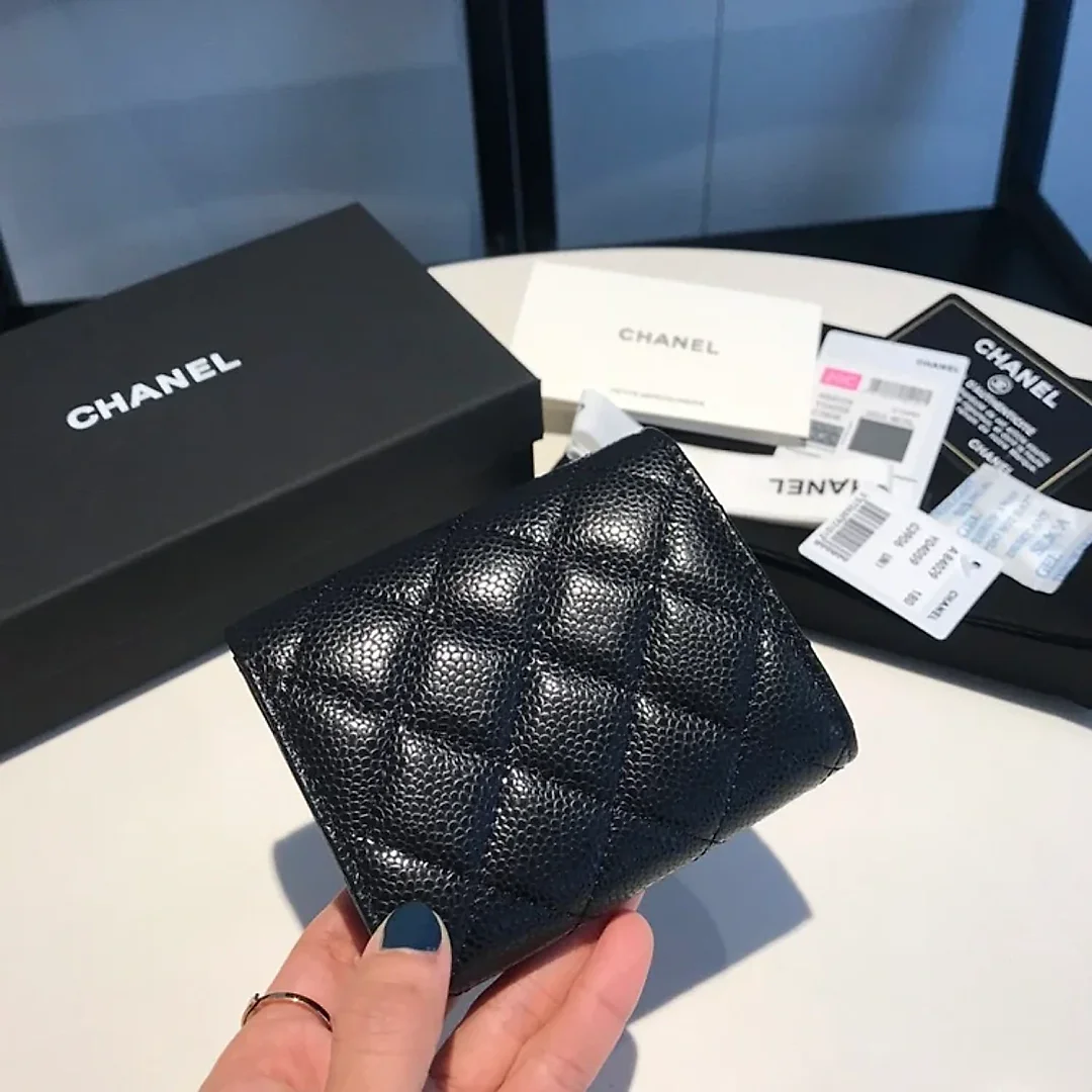 cc CO-CO Classic Card Holder10.5cm/4.1in Silver Hardware For Women Black