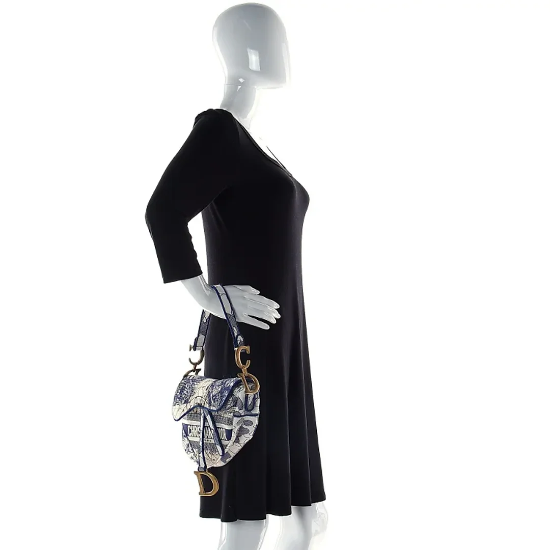 CHRISTIAN D Canvas Embroidered Around the World Saddle Bag Blue