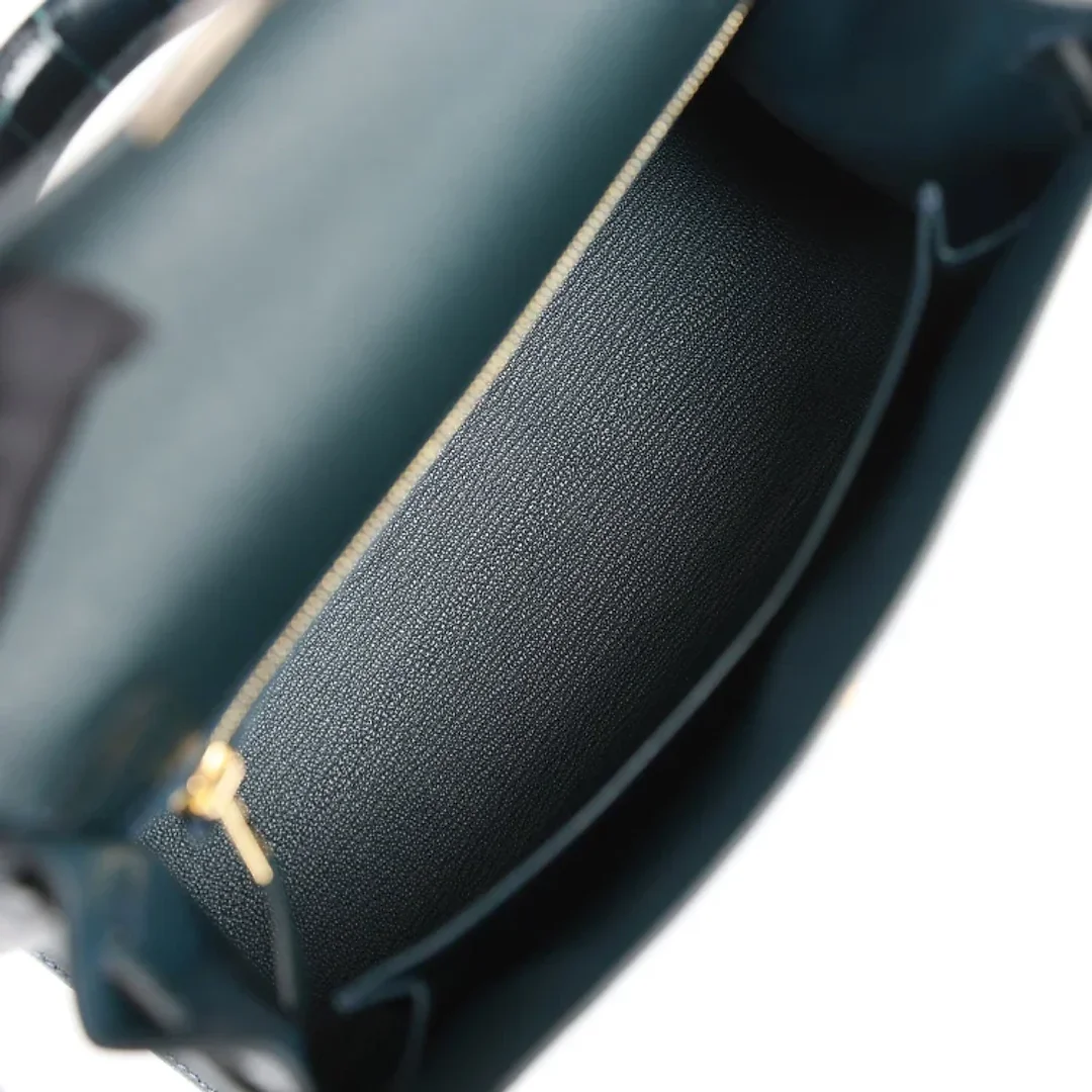 H Kelly Sellier 25 Vert Rousseau Madame and Shiny Niloticus Crocodile Touch Gold Hardware