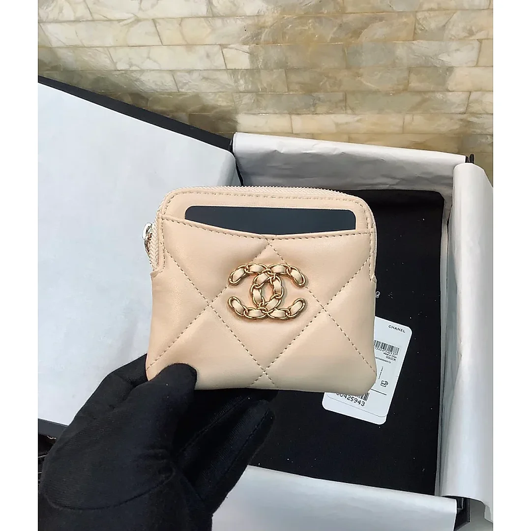 cc CO-CO Card Holder 12cm/4.7in Gold Hardware For Women Beige