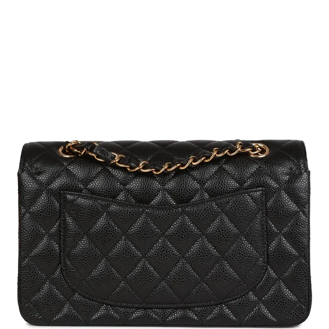 CC Small Classic Double Flap Black Caviar Gold Hardware