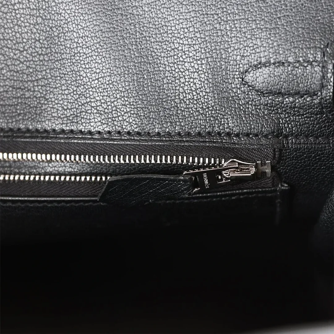 H Birkin 25 Black Ostrich Palladium Hardware