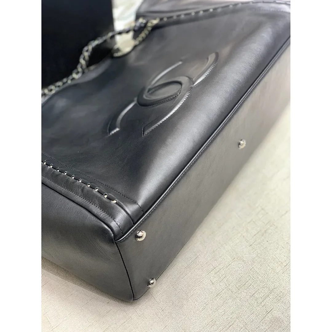 CC Soft Calfskin Shopping Bag Top Handle Black
