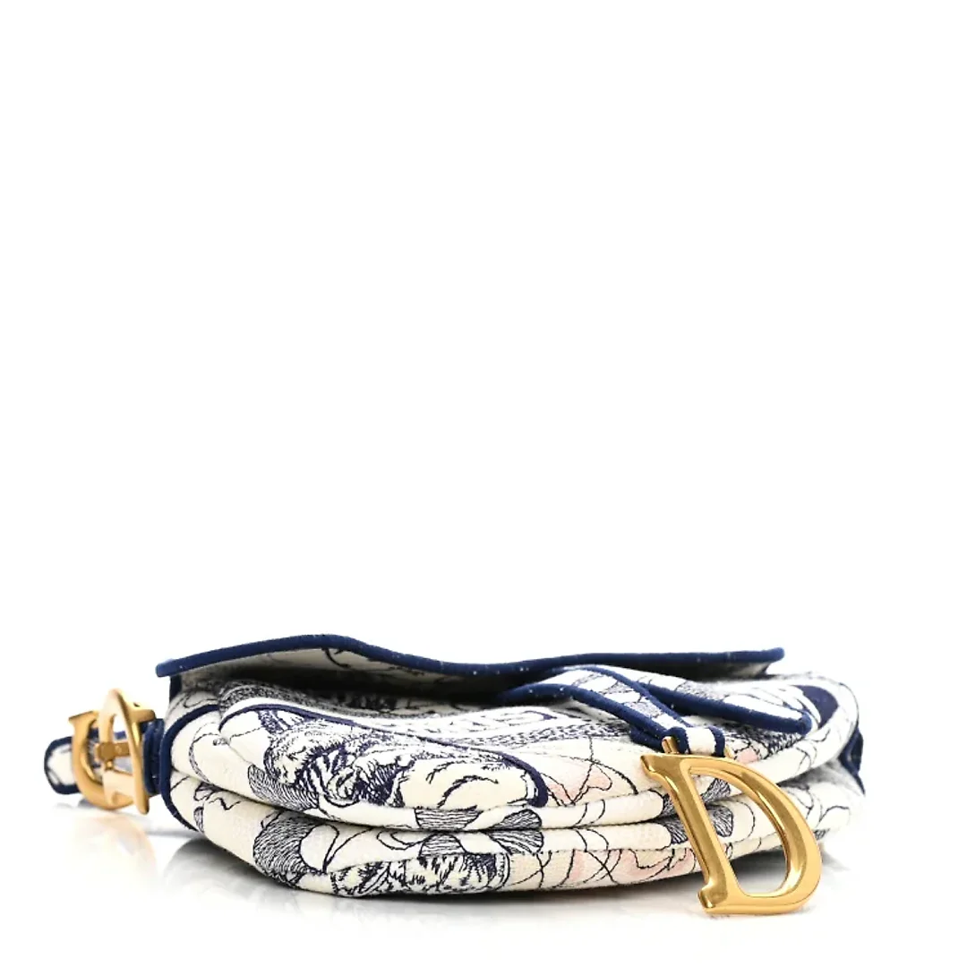 CHRISTIAN D Canvas Embroidered Around the World Saddle Bag Blue