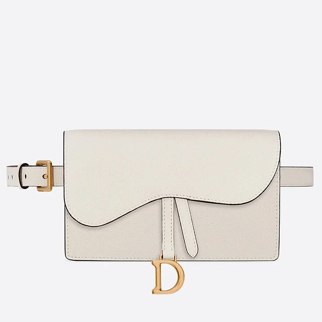 D White Calfskin Saddle Belt Bag