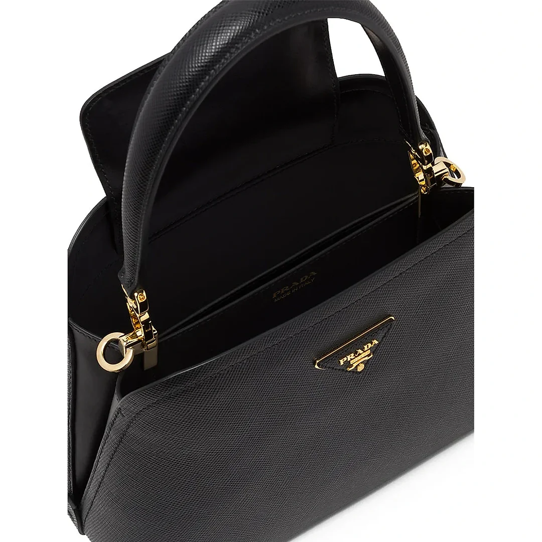 PP Medium Saffiano Leather PP Matin��e Bag in Black
