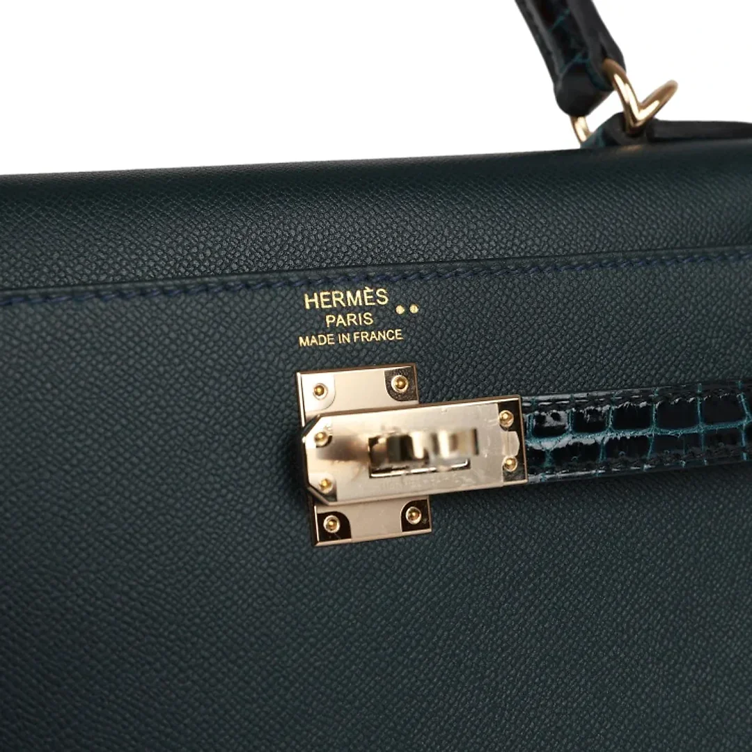 H Kelly Sellier 25 Vert Rousseau Madame and Shiny Niloticus Crocodile Touch Gold Hardware