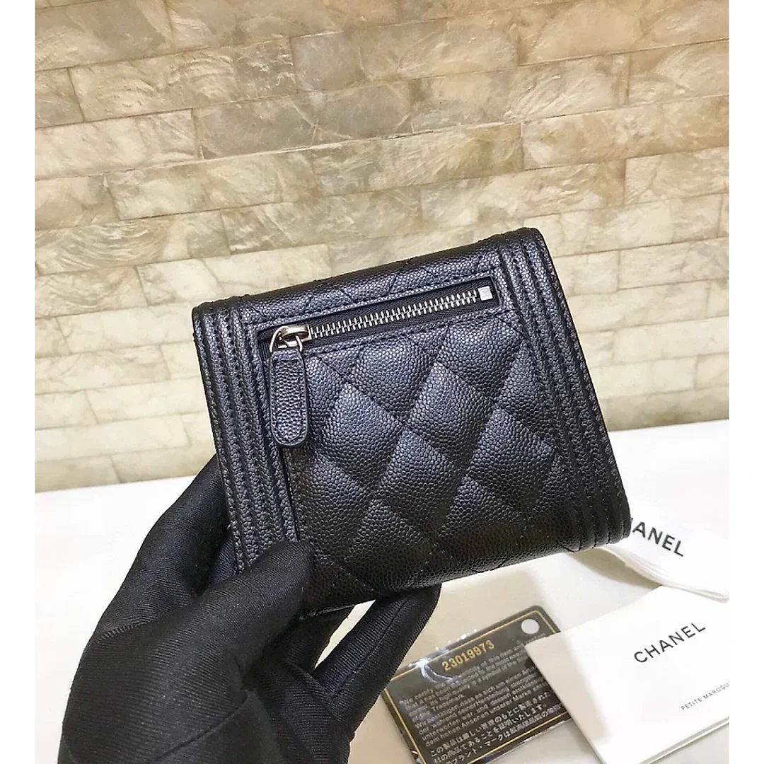 cc CO-CO Flap Card Holder Wallet 11.5cm/7.4in Silver Hardware For Women Black