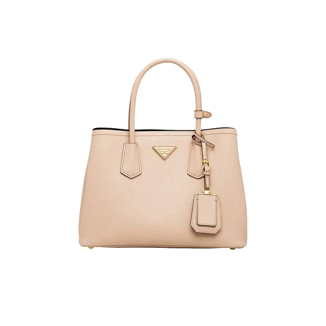 PP Small Saffiano Leather Double PP Bag in Powder Pink