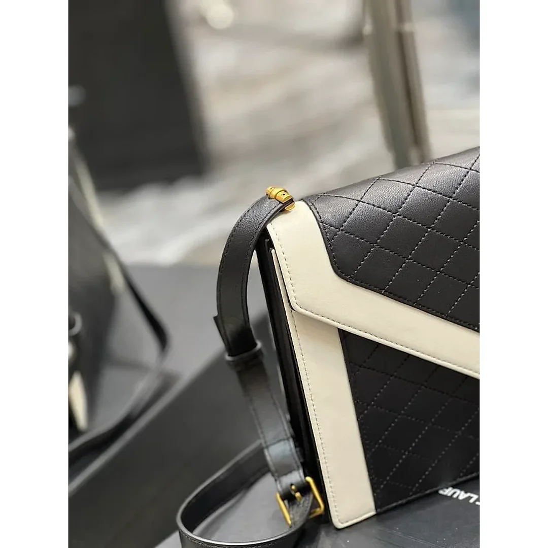 Y Gaby Satchel in Lambskin and Lamb Leather  Black&White