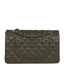 CC Medium Classic Double Flap Bag Olive Calfskin Light Gold Hardware