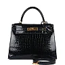 H Kelly Sellier 28 Bleu Baltique Shiny Porosus Crocodile Gold Hardware