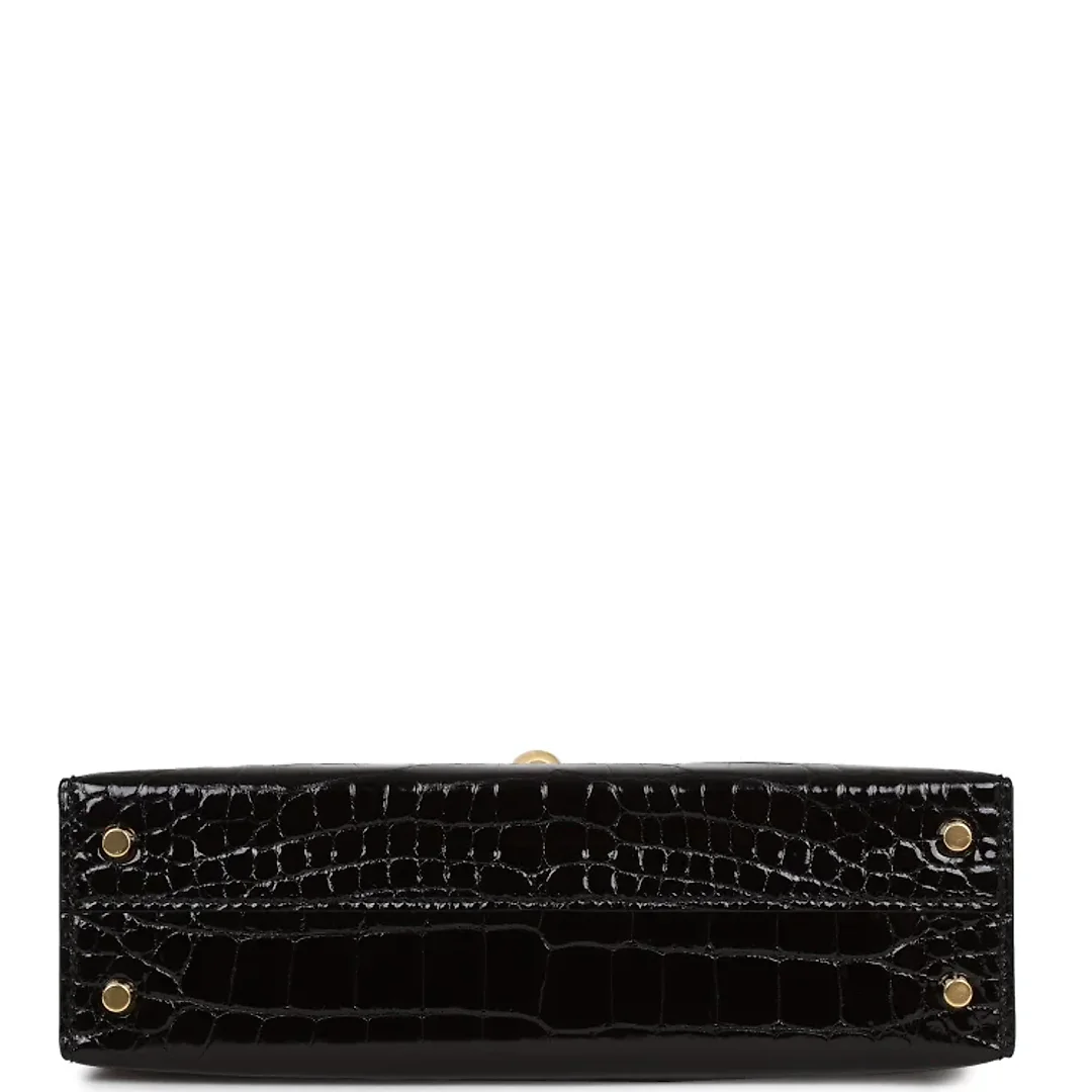H Kelly Sellier 20 Black Shiny Alligator Gold Hardware