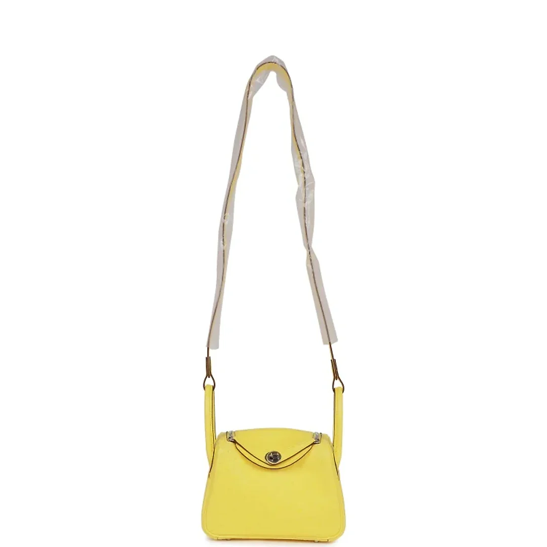 H Mini Lindy Jaune Citron Ostrich Palladium Hardware