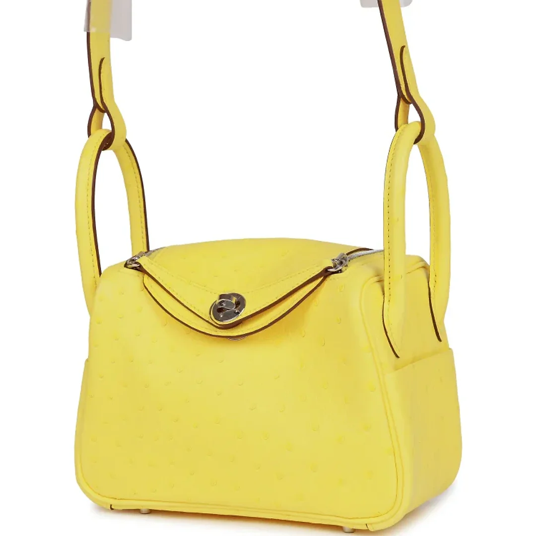 H Mini Lindy Jaune Citron Ostrich Palladium Hardware