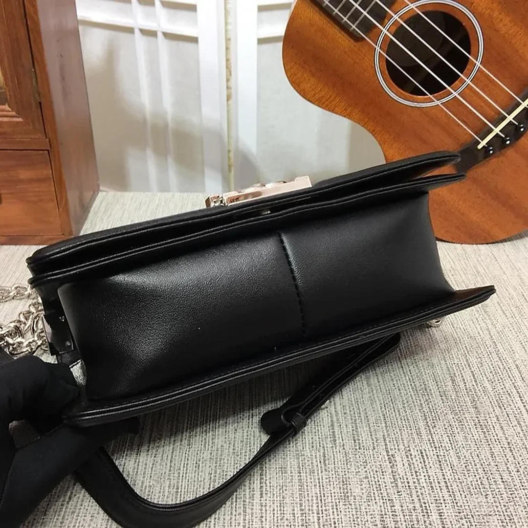 CC 25cm Boy Handbag Calfskin Silver Tone Metal Black