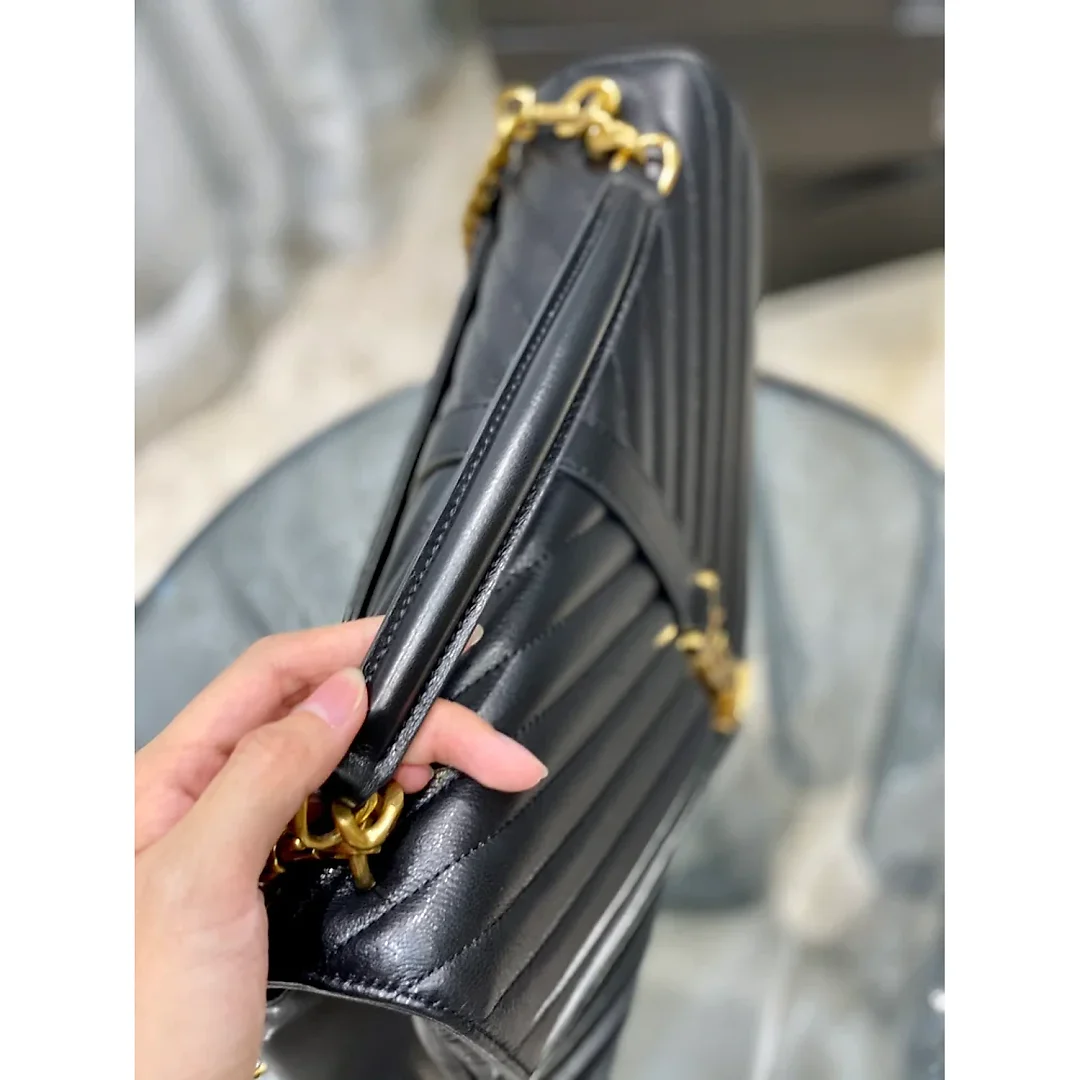 Y College Large Chain Bag Black With Gold Hardware