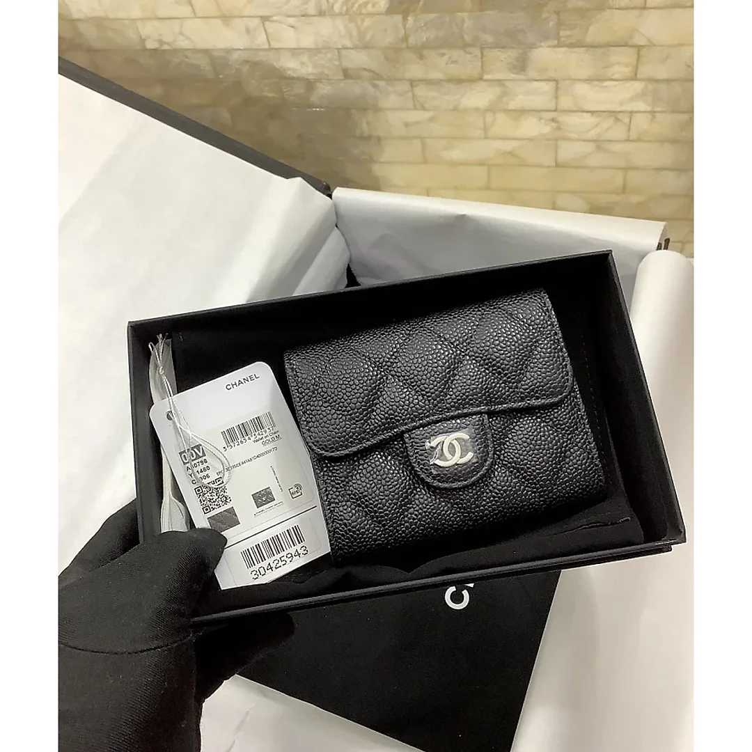 cc CO-CO Classic Card Holder 11cm/4.4in Silver Hardware For Women Black AP0214 Y01480 C3906
