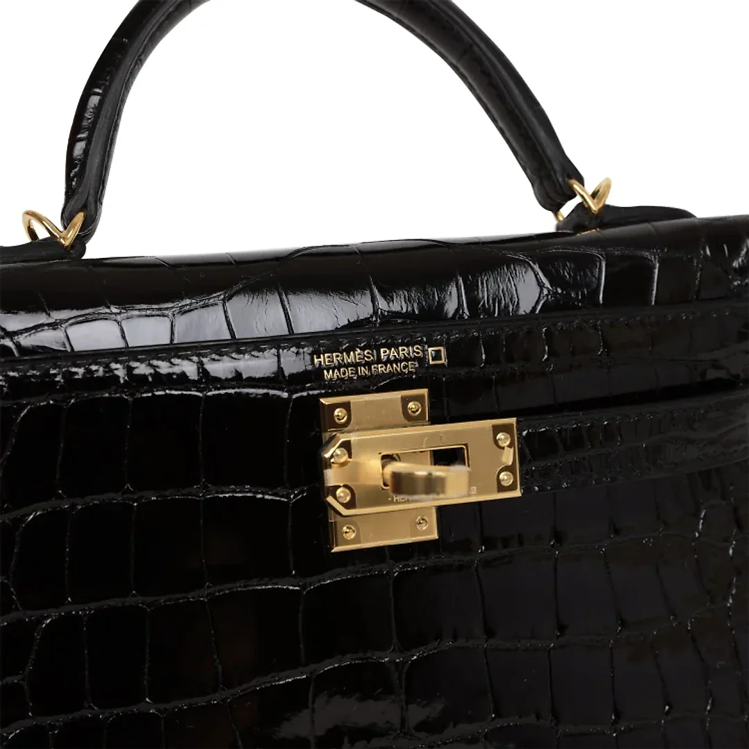 H Kelly Sellier 20 Black Shiny Alligator Gold Hardware