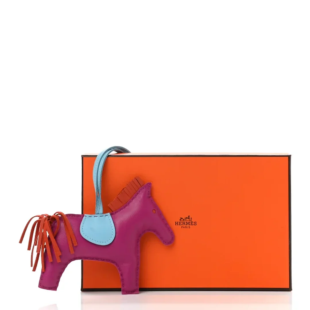H Milo Lambskin Grigri Rodeo Horse Bag Charm MM Rose Pourpre Cornaline Celeste