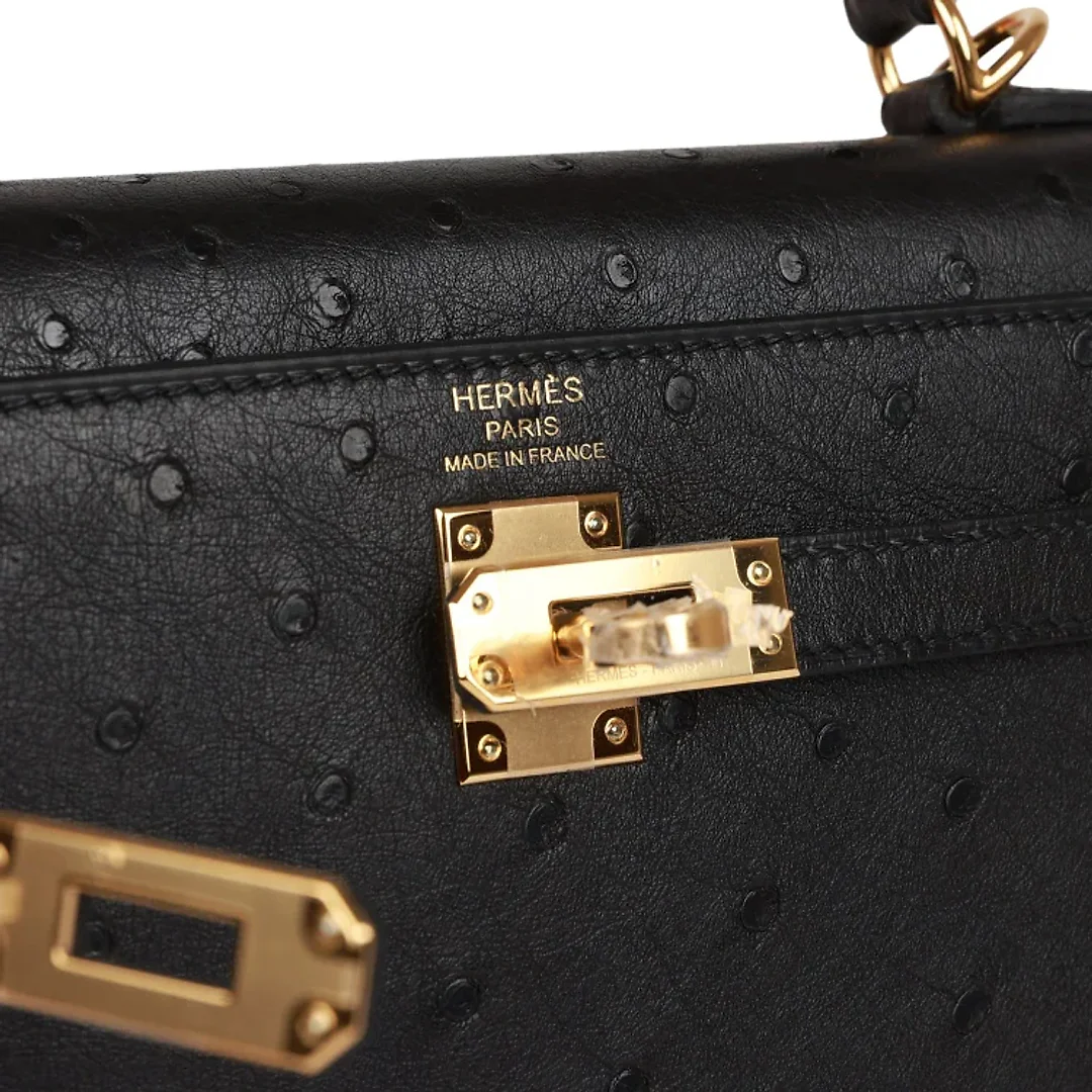 H Kelly Sellier 25 Black Ostrich Gold Hardware
