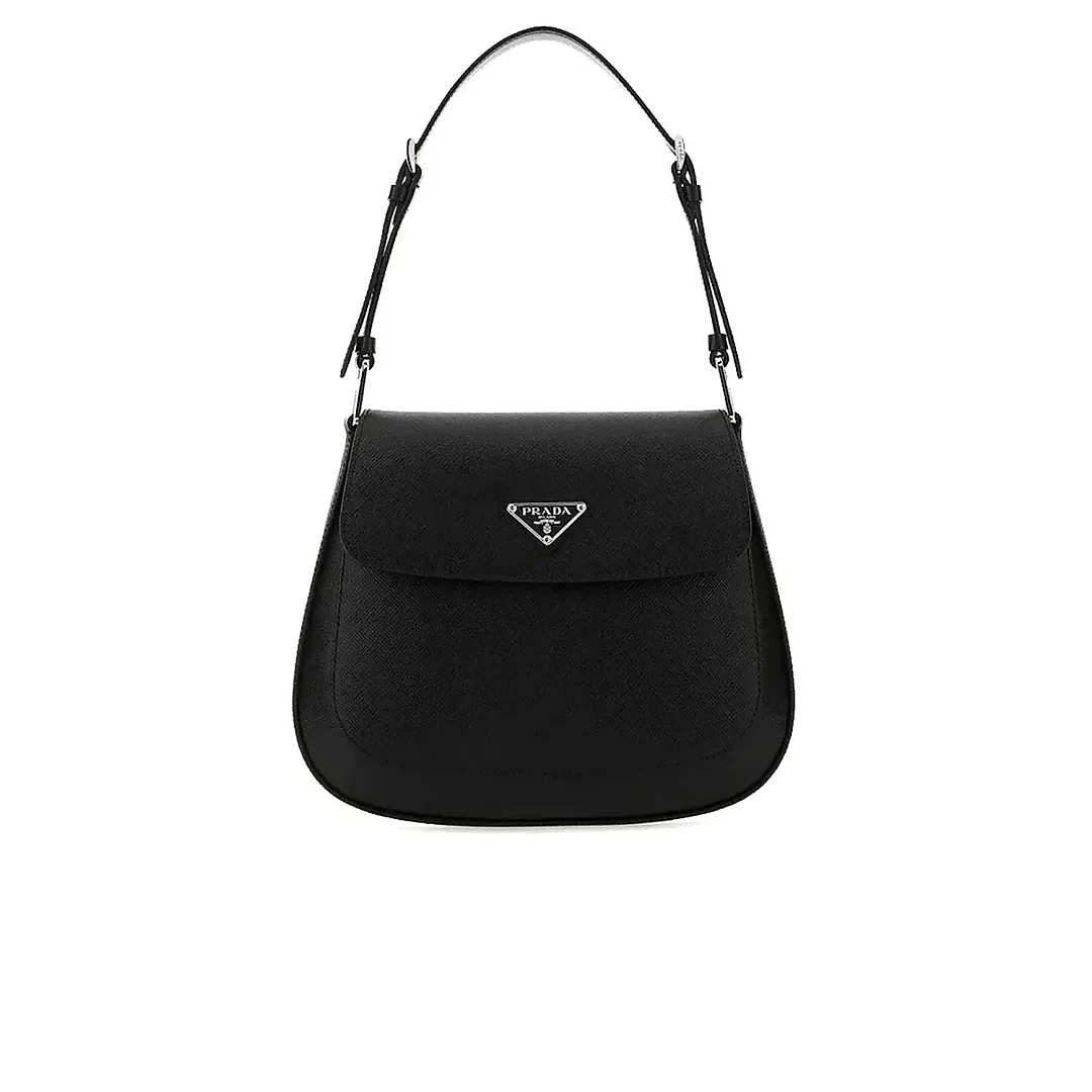 PP Cleo Saffiano Leather Small Shoulder Bag in Black