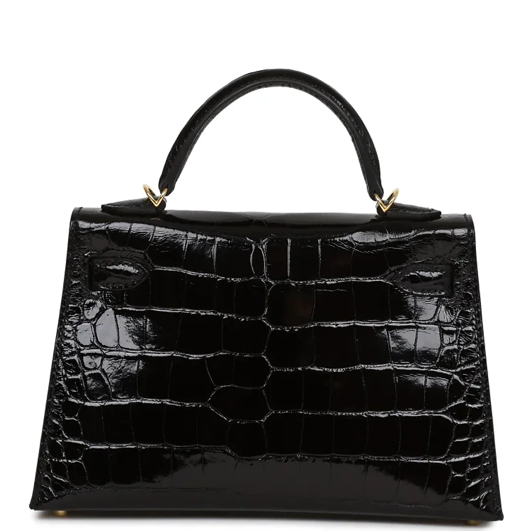 H Kelly Sellier 20 Black Shiny Alligator Gold Hardware