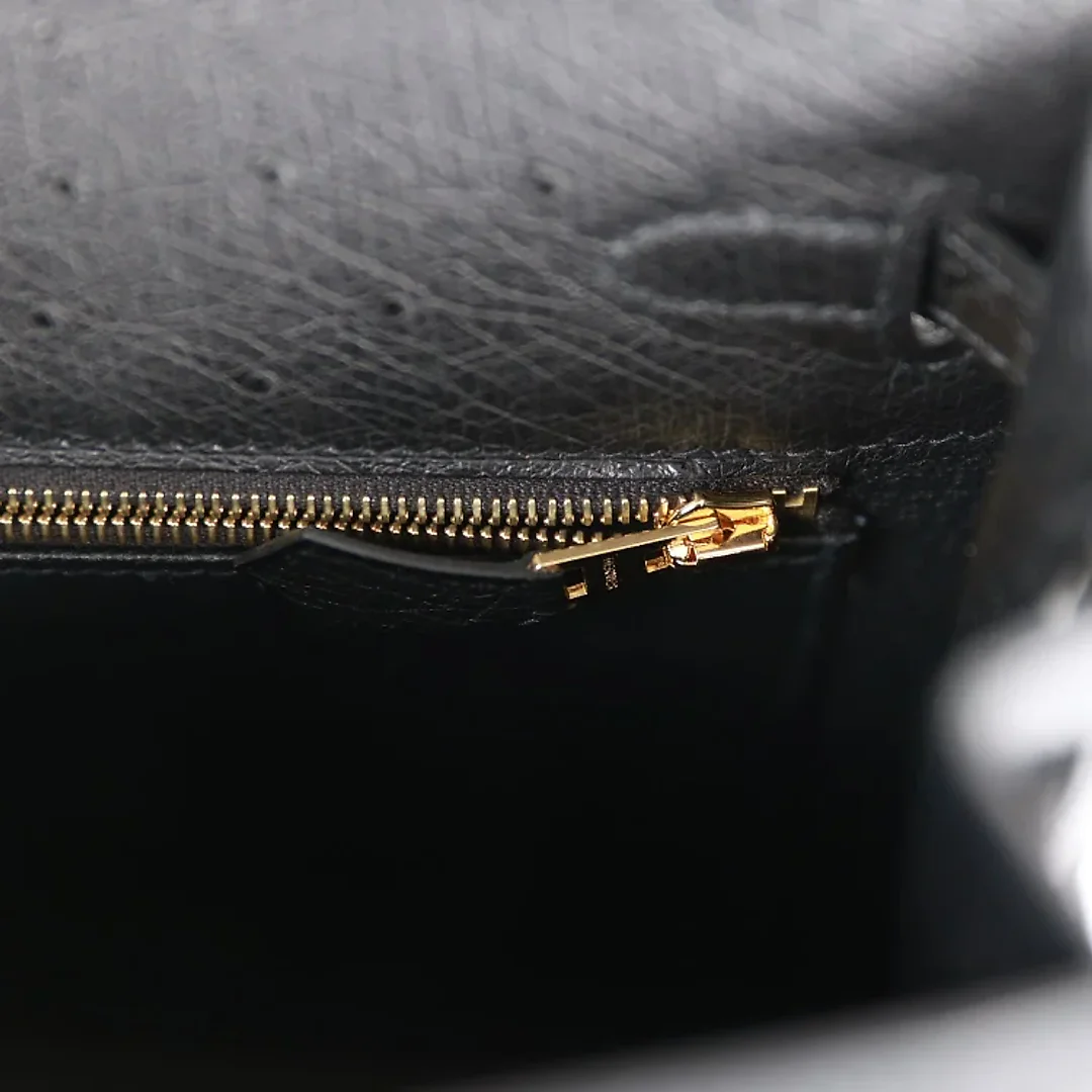 H Kelly Sellier 25 Black Ostrich Gold Hardware