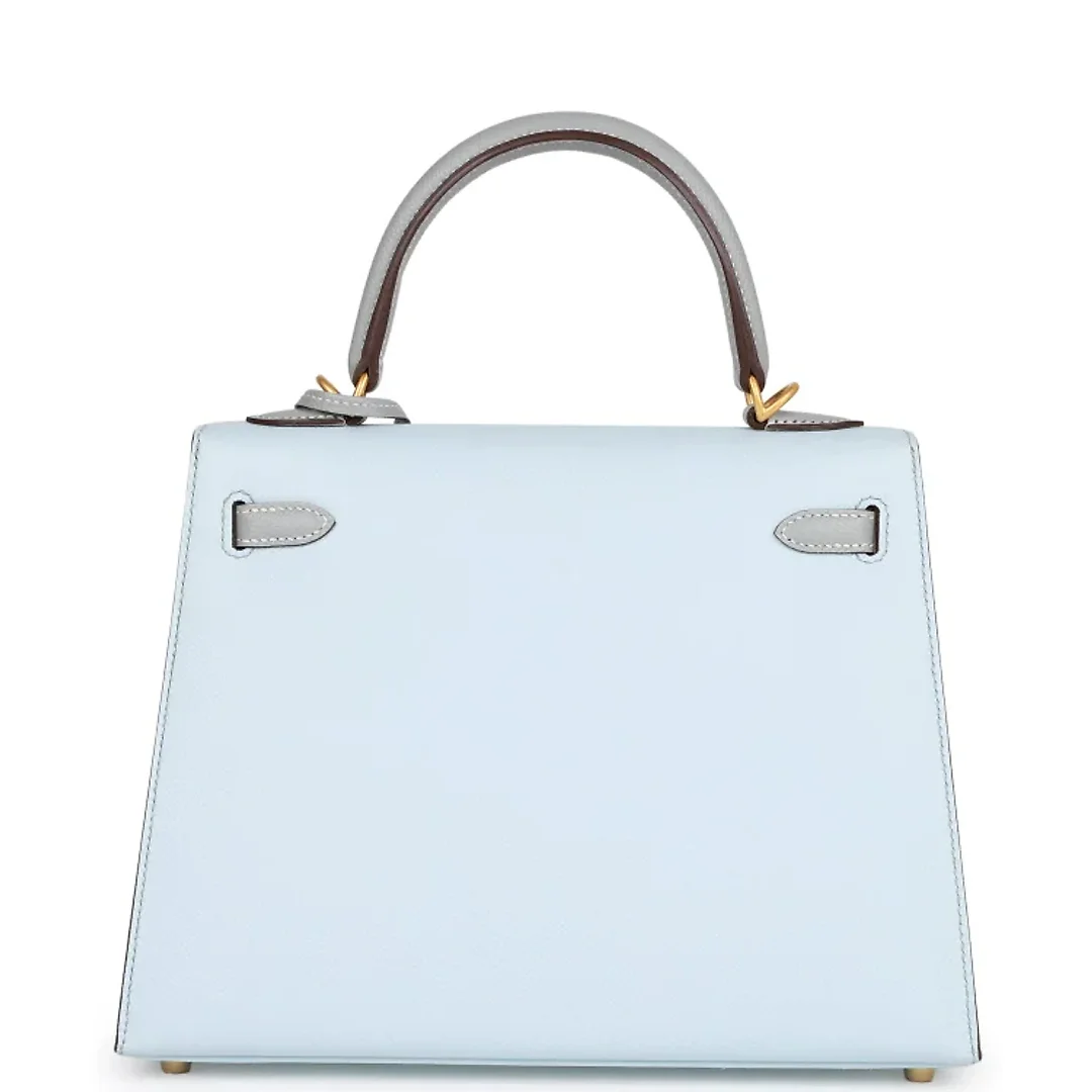 H Special Order (HSS) Kelly Sellier 25 Bleu Brume and Bleu Glacier Epsom Brushed Gold Hardware