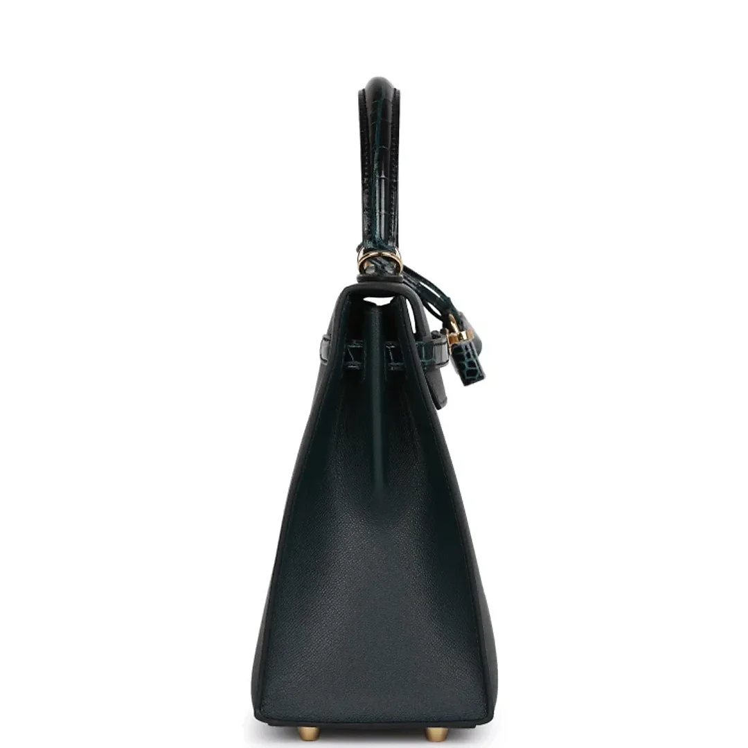 H Kelly Sellier 25 Vert Rousseau Madame and Shiny Niloticus Crocodile Touch Gold Hardware