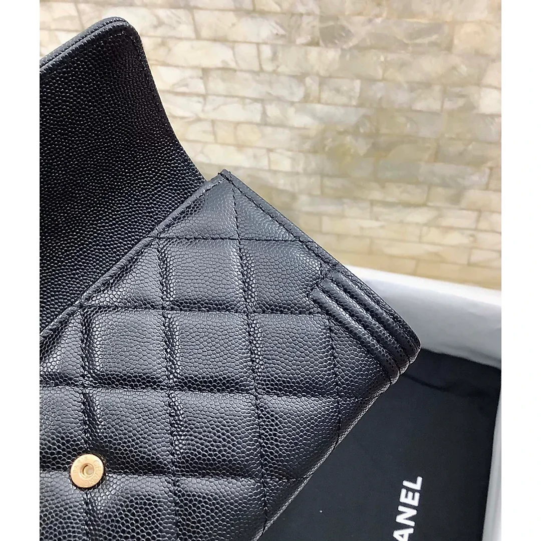 cc CO-CO Long Flap Wallet 19.5cm/7.7in Gold Hardware For Women Black