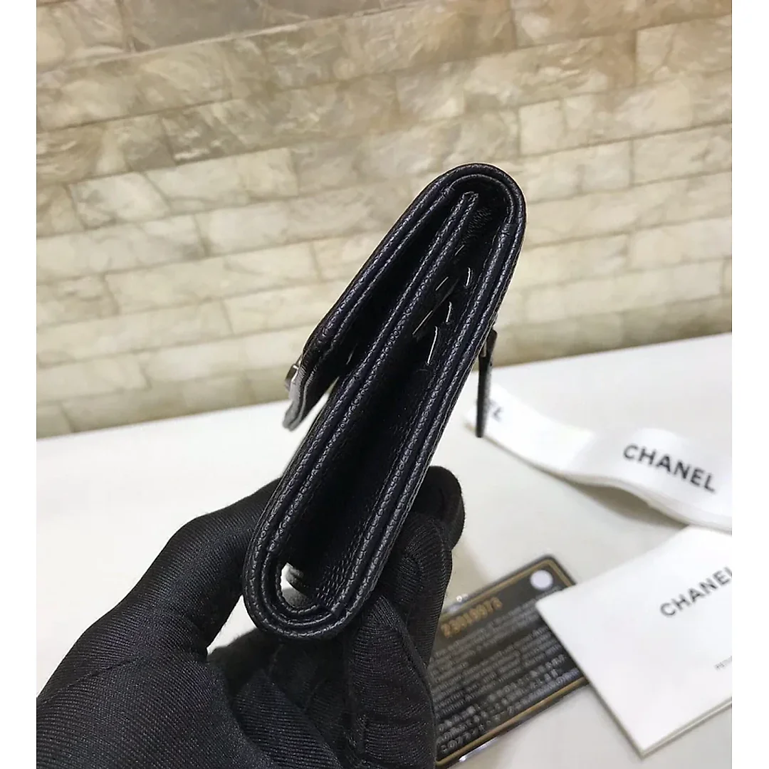 cc CO-CO Flap Card Holder Wallet 11.5cm/7.4in Silver Hardware For Women Black