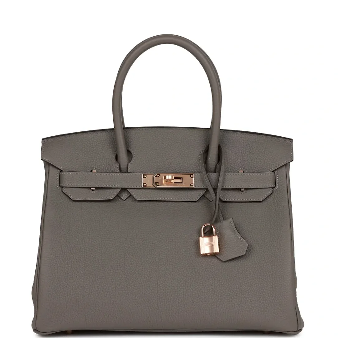 H Birkin 30 Gris Meyer Togo Rose Gold Hardware