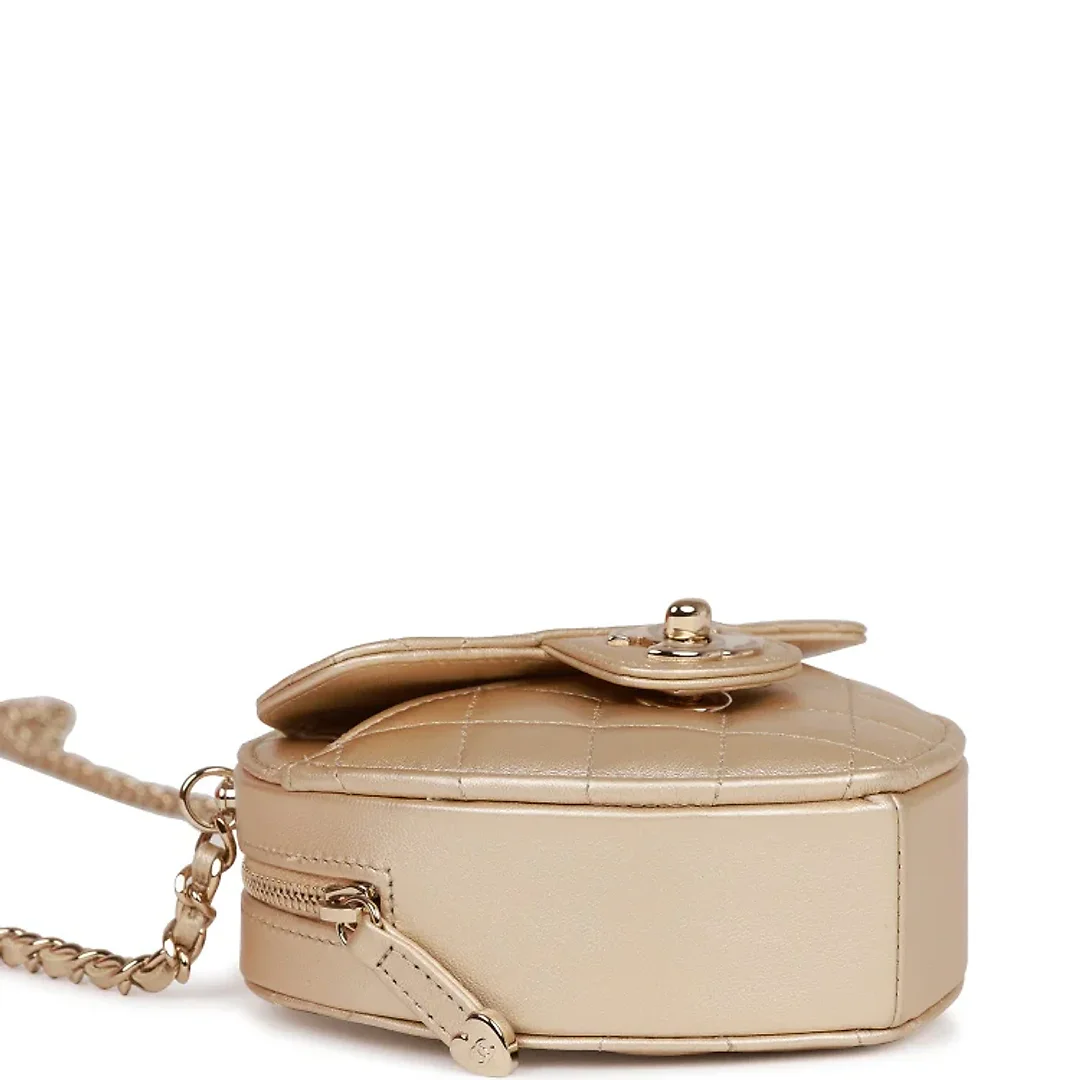 CC In Love Heart Clutch with Chain Gold Lambskin Light Gold