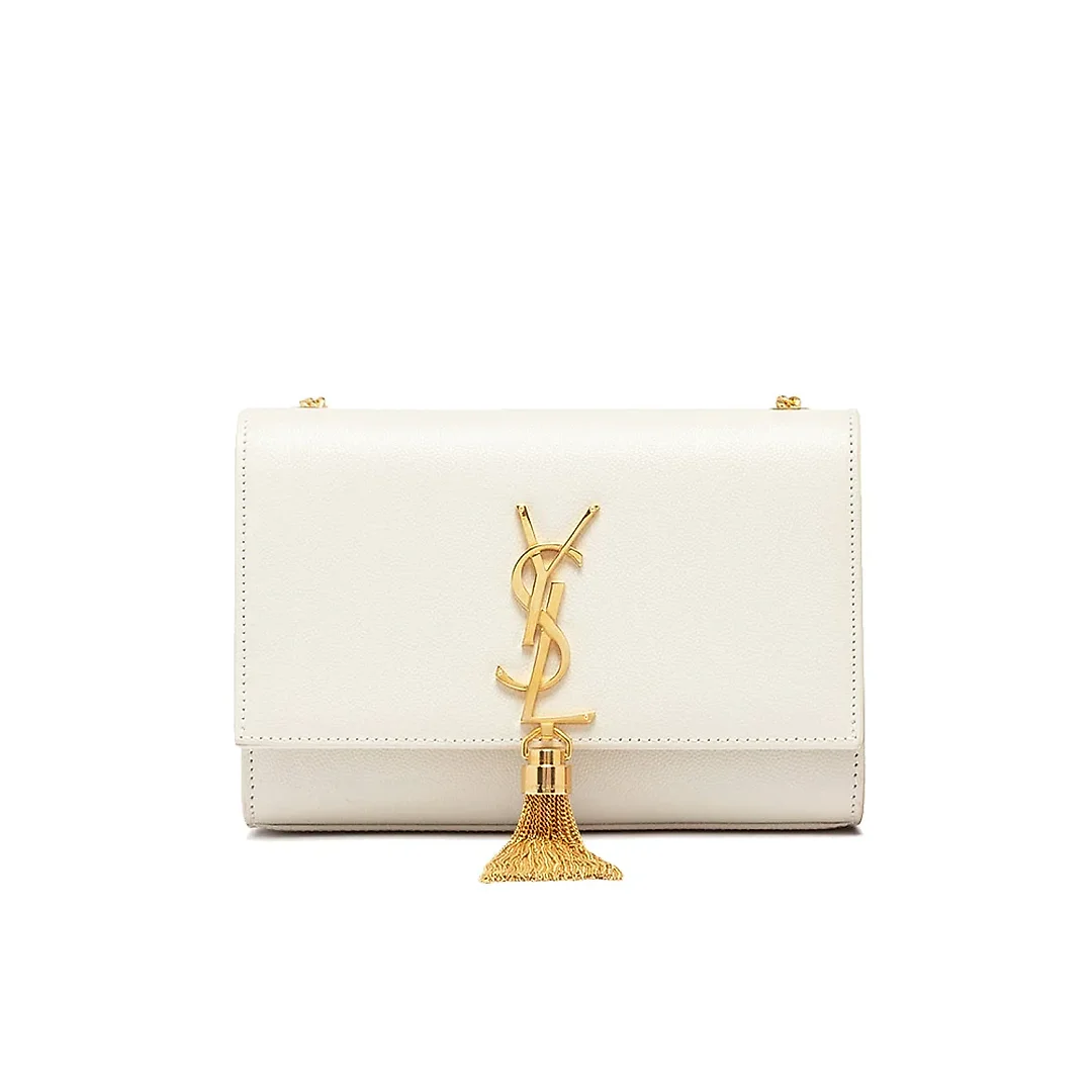 Y Kate Small Chain Bag with Tassel in Crocodile Embossed Shiny Leather
