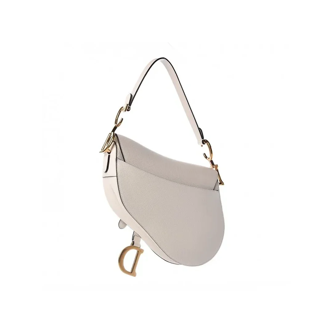 CHRISTIAN D Grained Calfskin Saddle Bag White