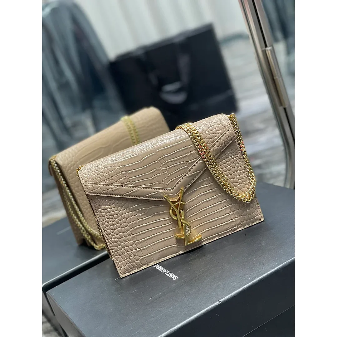 Y Cassandra Medium Chain Bag Dark Beige In Grain De Poudre Embossed