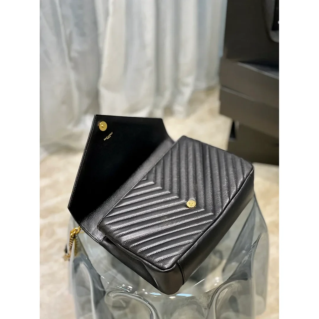Y College Large Chain Bag Black With Gold Hardware