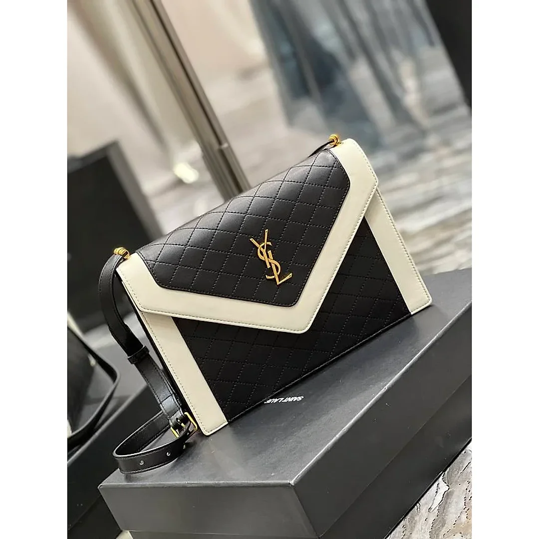 Y Gaby Satchel in Lambskin and Lamb Leather Black&White