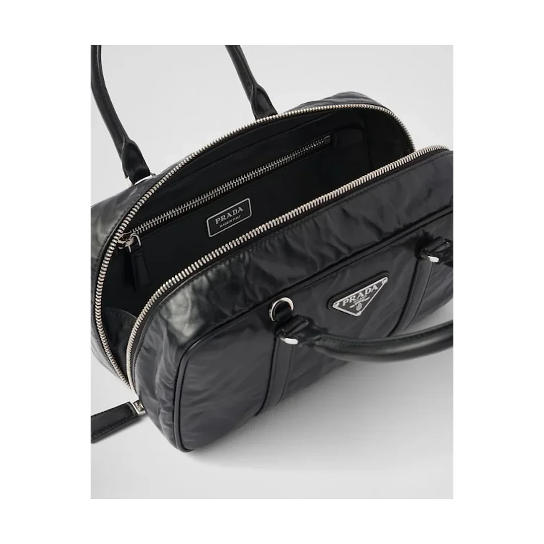 PP Small antique nappa leather top handle bag – Black