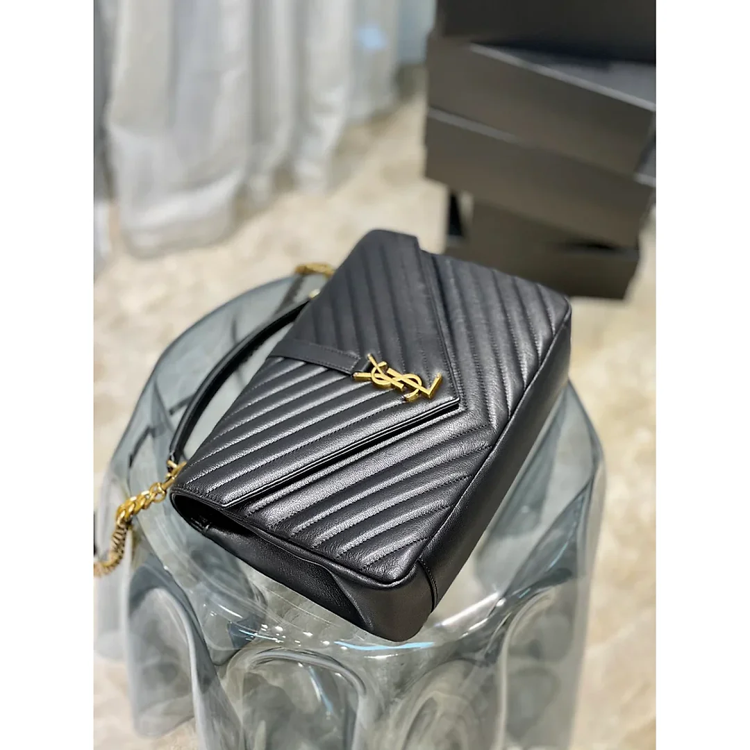 Y College Large Chain Bag Black With Gold Hardware