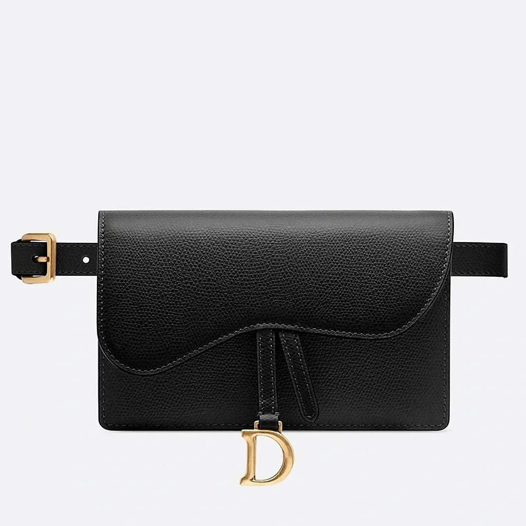 D Black Calfskin Saddle Belt Bag