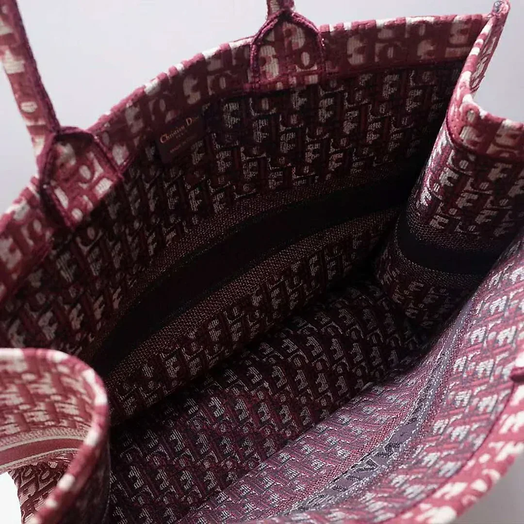 CD Unisex CD Book Tote Maroon CD Oblique Embroidered Velvet