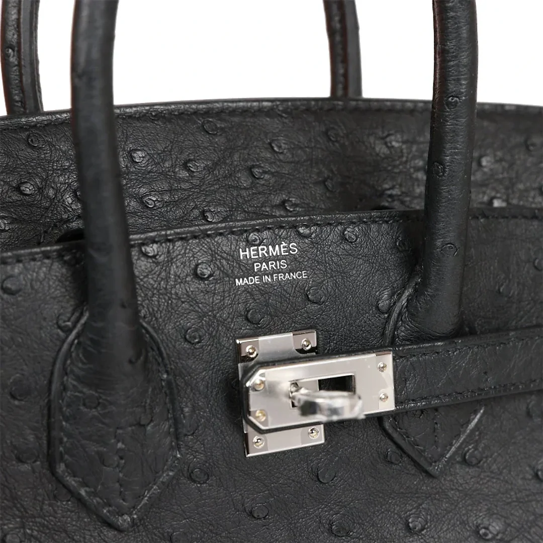 H Birkin 25 Black Ostrich Palladium Hardware
