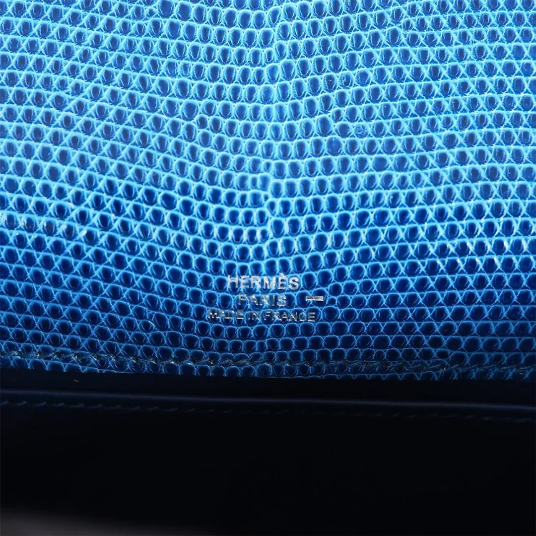H Kelly Pochette Bleu Saphir Lizard Palladium Hardware