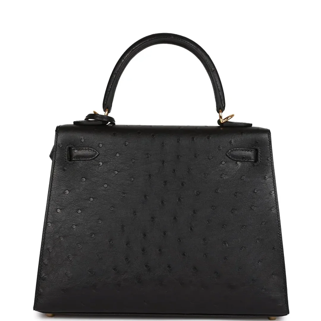 H Kelly Sellier 25 Black Ostrich Gold Hardware