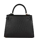 H Kelly Sellier 25 Black Ostrich Gold Hardware